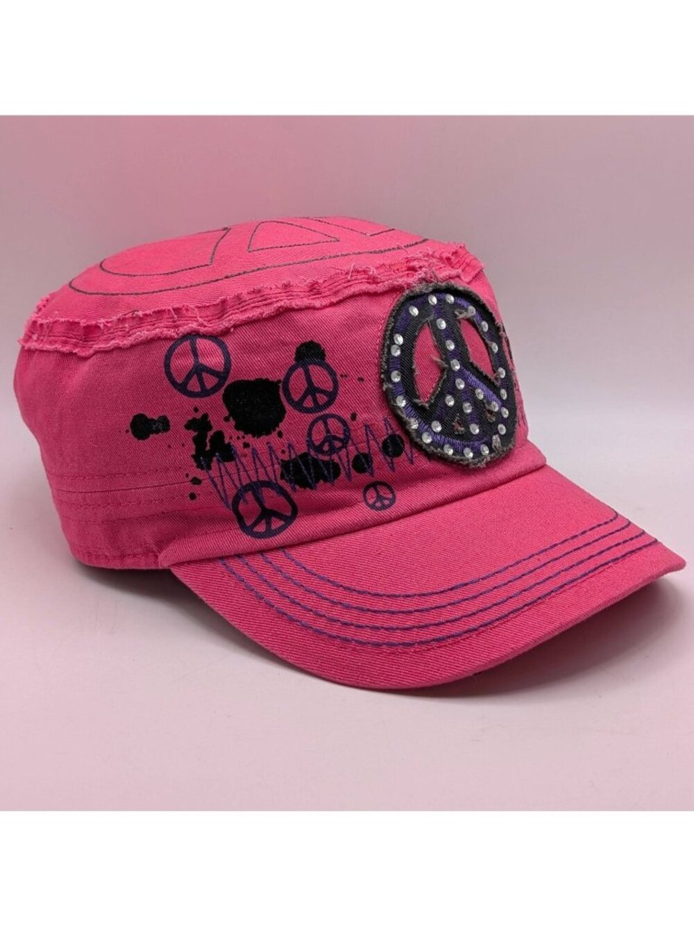 Pit Bull Hot Pink Womens Military Hat Cap Distressed Bling Cadet Style Stretch